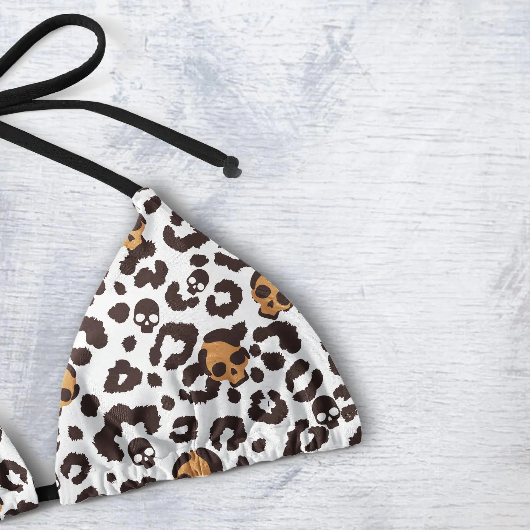 Leopard Pattern Skull Art String Triangle Bikini